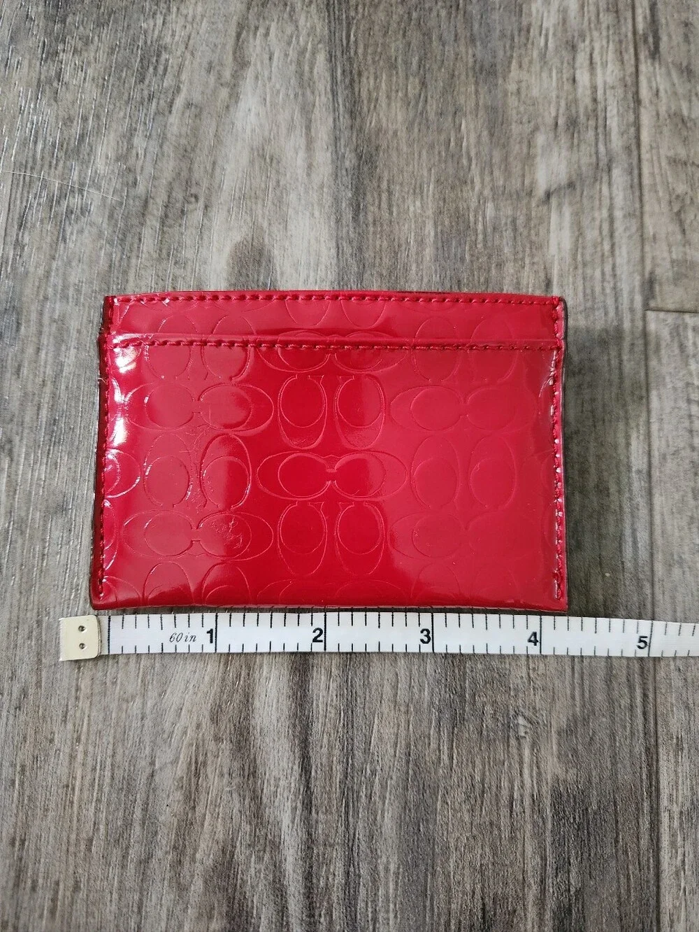 Coach Slim Patent Leather Cherry Red Card Case Wallet Signature C